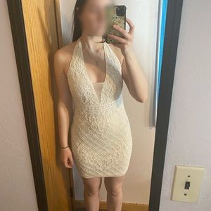 Lulus Beaded White Halter Neck Dress